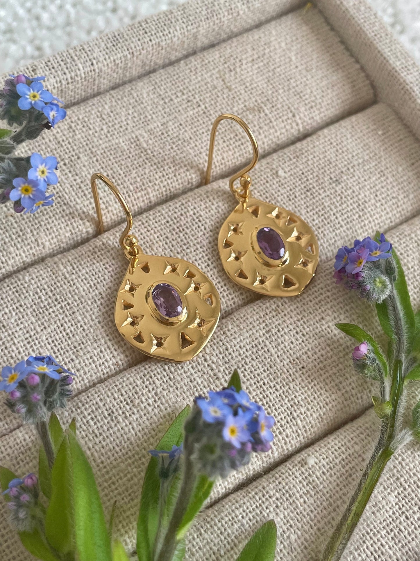 Amethyst Coin Drop Earring