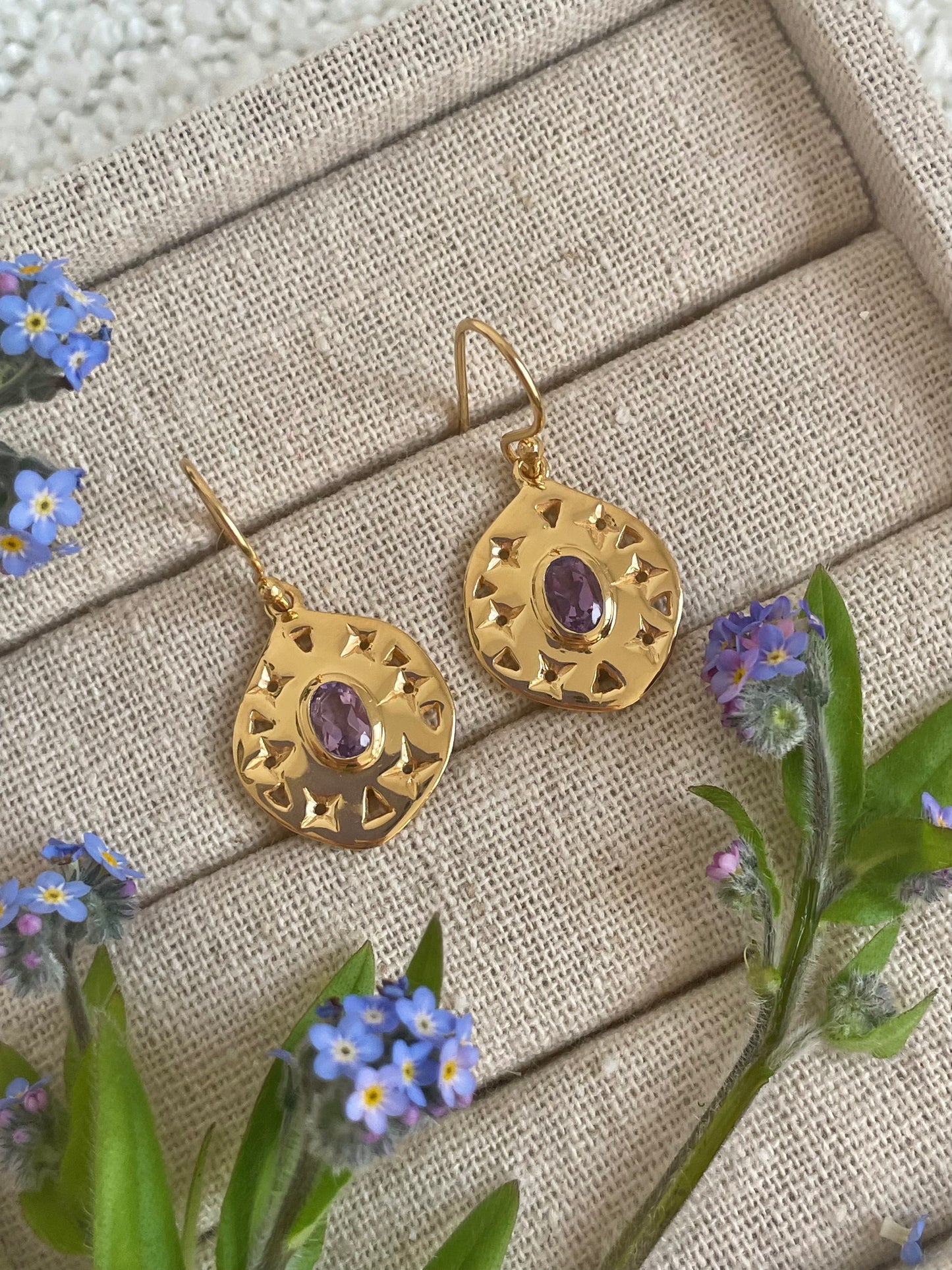 Amethyst Coin Drop Earring